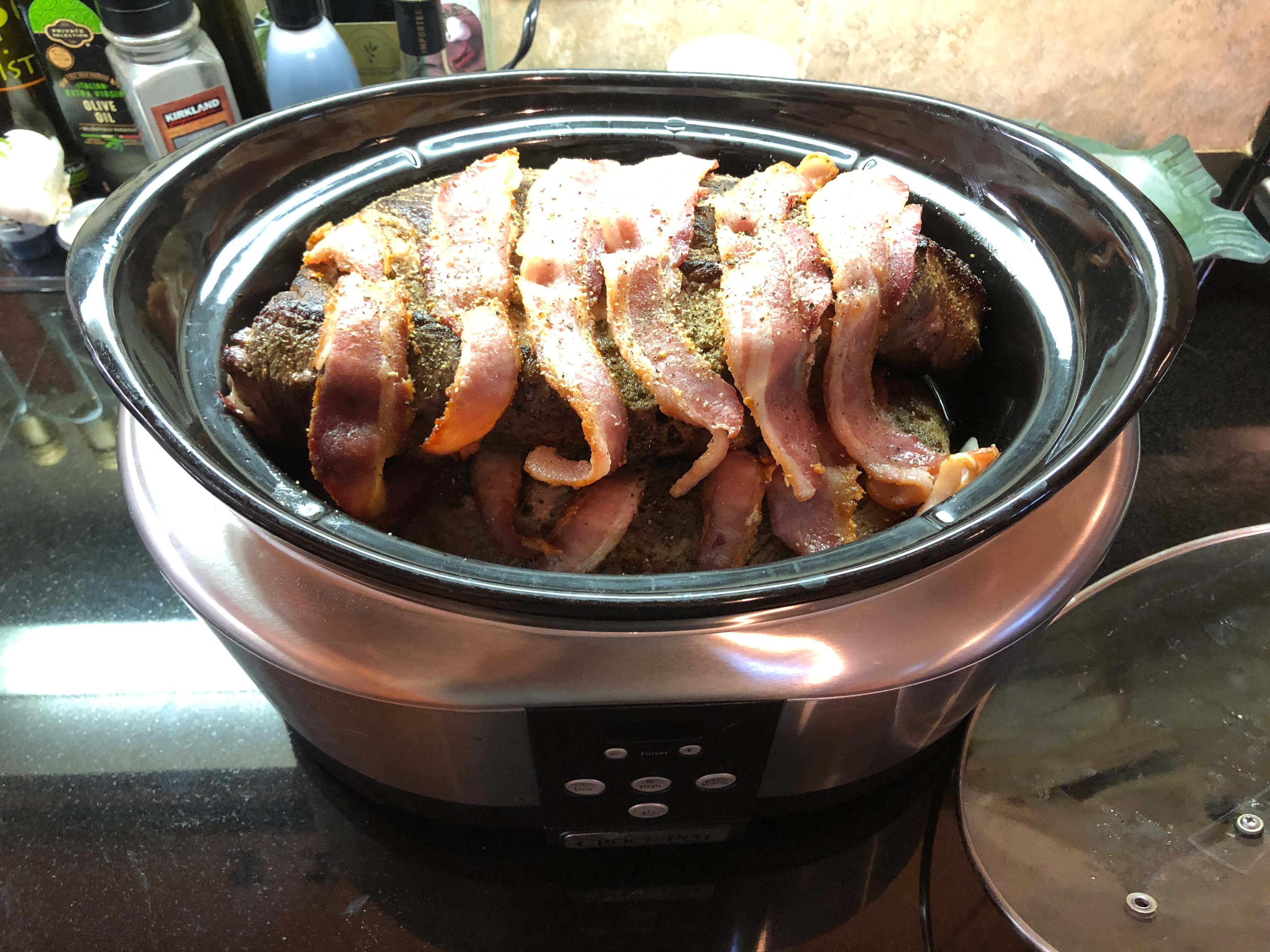 a pan of food on a stove